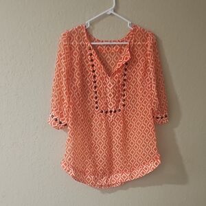 41 Hawthorn Orange Geometric Embroidered Tunic Blouse